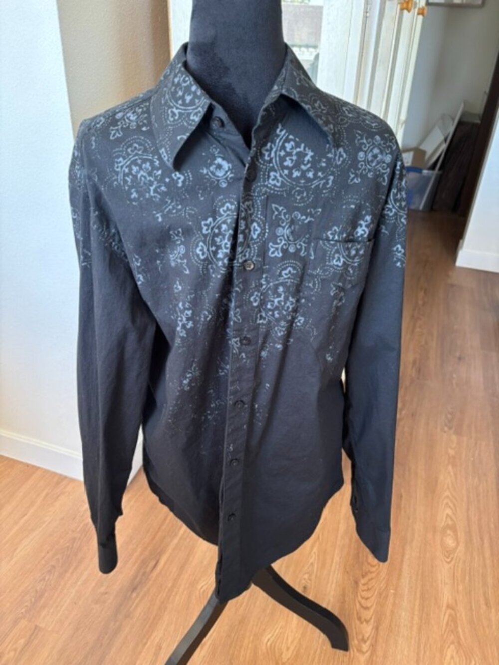 Hause of Howe Mens Black Long Sleeve Button Western Print Shirt Med